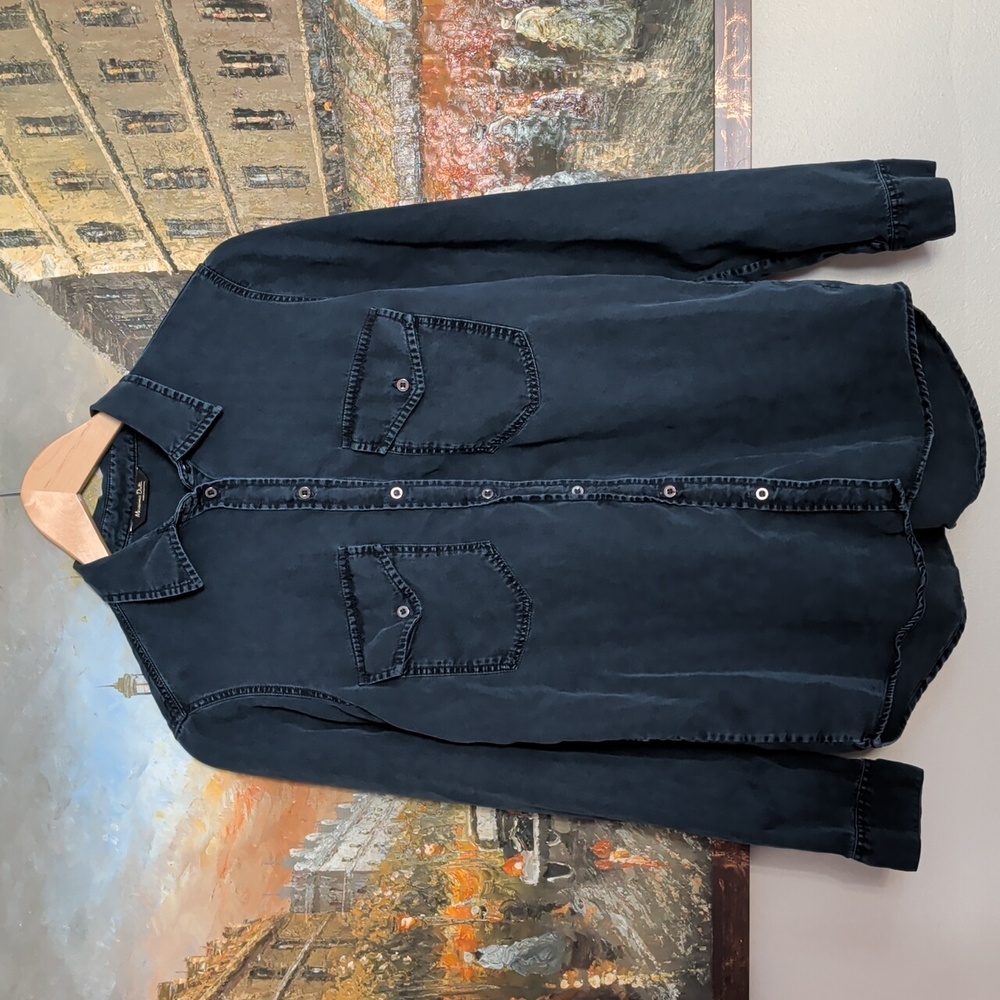 Massimo Dutti Washed Navy Button-Down Shirt